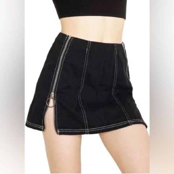Urban Outfitters Black Contrast stitch Double Side zip Micro Mini Skirt XS - Picture 1 of 8